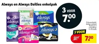 Kruidvat Always en Always Dailies enkelpak aanbieding