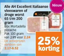 Albert Heijn Alle AH Excellent Italiaanse vleeswaren of droge worst aanbieding