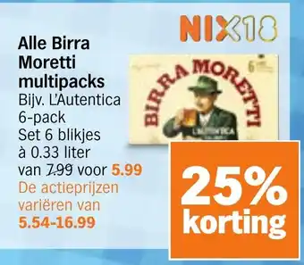 Albert Heijn Alle Birra Moretti multipacks aanbieding