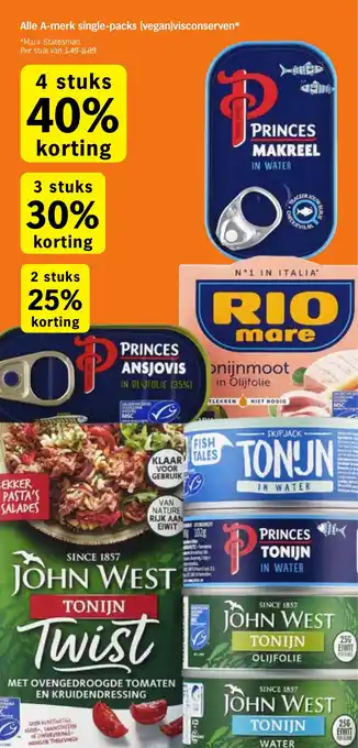 Albert Heijn Alle A-merk single-packs vegan visconserven aanbieding