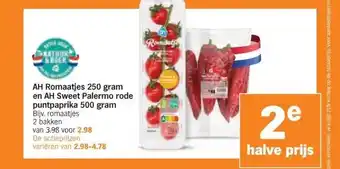 Albert Heijn AH Romaatjes 250 gram en AH Sweet Palermo rode puntpaprika 500 gram aanbieding