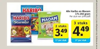 Albert Heijn Alle Haribo en Maoam 175-260 gram aanbieding