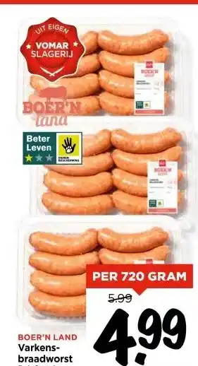 Vomar Voordeelmarkt BOER'N LAND Varkens- braadworst aanbieding