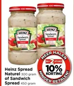 Vomar Voordeelmarkt Heinz Spread Naturel 300 gram of Sandwich Spread 450 gram aanbieding
