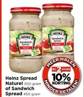 Vomar Voordeelmarkt Heinz Spread Naturel 300 gram of Sandwich Spread 450 gram aanbieding