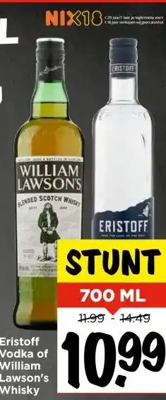 Vomar Voordeelmarkt Eristoff Vodka of William Lawson's Whisky aanbieding