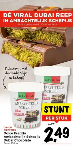 Vomar Voordeelmarkt DIEPVRIES Dolce Freddo Ambachtelijk Schepijs Dubai Chocolate aanbieding