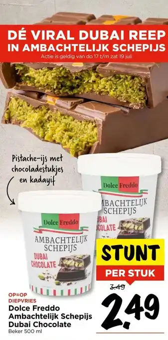 Vomar Voordeelmarkt DIEPVRIES Dolce Freddo Ambachtelijk Schepijs Dubai Chocolate aanbieding