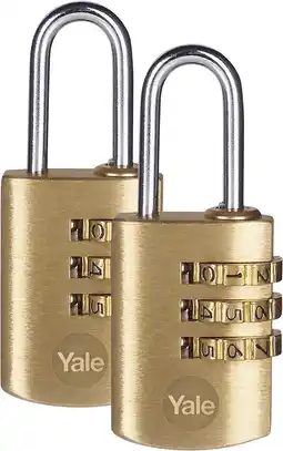Amazon Yale Y150/22/120/2 Combinatie hangslot met 3 wijzerplaten, messing, 22 mm, set van 2 stuks aanbieding