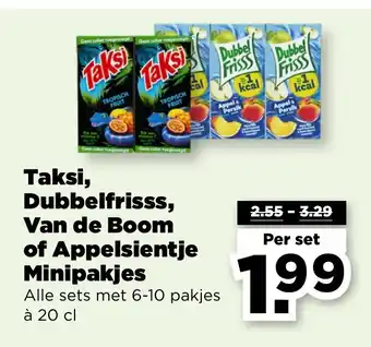 PLUS Taksi, Dubbelfrisss, Van de Boom of Appelsientje Minipakjes aanbieding
