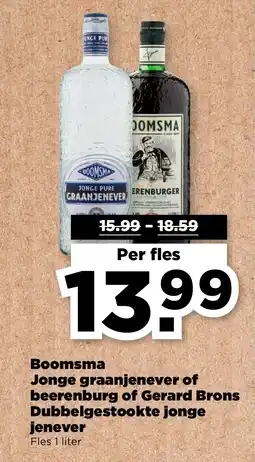PLUS Boomsma Jonge graanjenever of beerenburg of Gerard Brons Dubbelgestookte jonge aanbieding