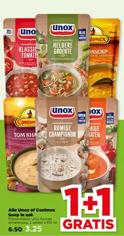 PLUS Alle Unox of Conimex Soep in zak aanbieding