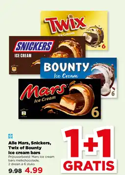 PLUS Alle Mars, Snickers, Twix of Bounty Ice cream bars aanbieding