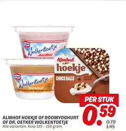 Dekamarkt Almhof hoekje of roomyoghurt of dr. oetker wolkentoetje aanbieding