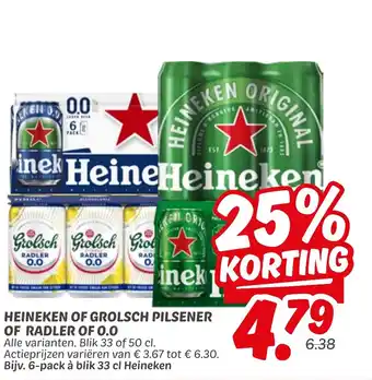 Dekamarkt Heineken of grolsch pilsener of radler of 0.0 aanbieding