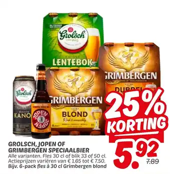 Dekamarkt Grolsch, jopen of grimbergen speciaalbier aanbieding