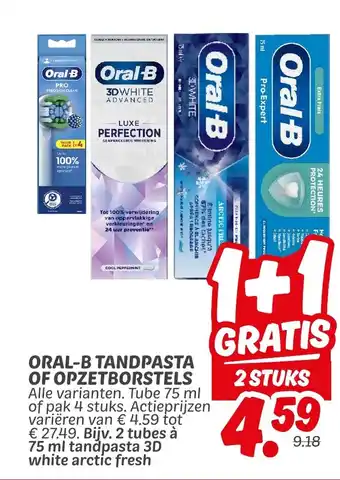 Dekamarkt Oral-b tandpasta of opzetborstels aanbieding