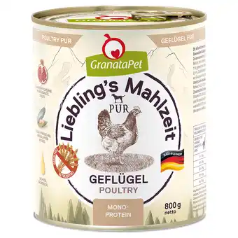 Zooplus Voordeelpakket: 24x 800g GranataPet Liebling's Mahlzeit PUR Gevogelte natvoer voor honden aanbieding