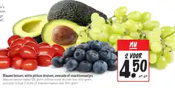 Jumbo Blauwe bessen, witte pitloze druiven, avocado of snacktomaatjes aanbieding