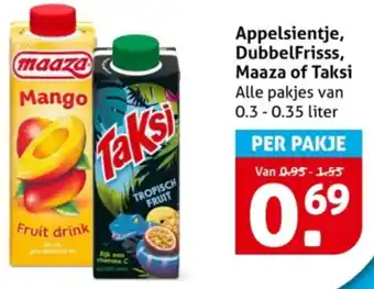 Hoogvliet Appelsientje, DubbelFrisss, Maaza of Taksi aanbieding