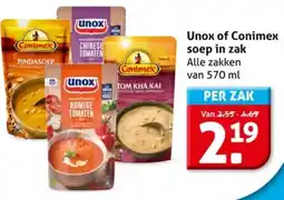 Hoogvliet Unox of Conimex soep in zak aanbieding