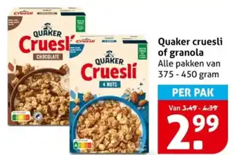Hoogvliet Quaker cruesli of granola aanbieding
