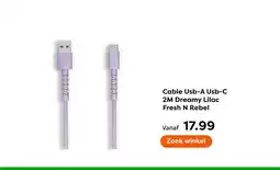 The Read Shop Cable Usb-A Usb-C 2M Dreamy Lilac Fresh N Rebel aanbieding