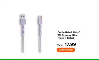 The Read Shop Cable Usb-A Usb-C 2M Dreamy Lilac Fresh N Rebel aanbieding