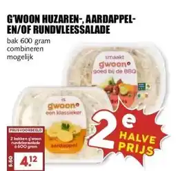 MCD Supermarkt G'WOON HUZAREN-, AARDAPPEL- EN/OF RUNDVLEESSALADE aanbieding