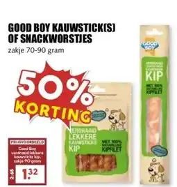 MCD Supermarkt GOOD BOY KAUWSTICK(S) OF SNACKWORSTJES aanbieding