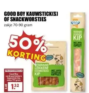 MCD Supermarkt GOOD BOY KAUWSTICK(S) OF SNACKWORSTJES aanbieding