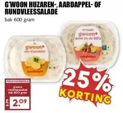MCD Supermarkt G'WOON HUZAREN-, AARDAPPEL-OF RUNDVLEESSALADE aanbieding