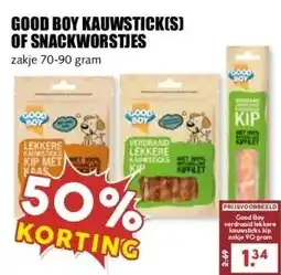 MCD Supermarkt GOOD BOY KAUWSTICK(S) OF SNACKWORSTJES aanbieding