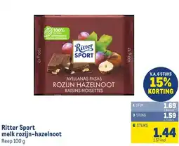 Makro Ritter Sport melk rozijn-hazelnoot aanbieding