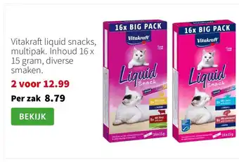 Intratuin Vitakraft liquid snacks, multipak. Inhoud 16 x 15 gram, diverse smaken. aanbieding