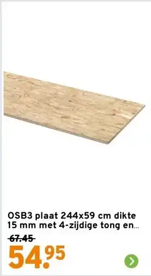 GAMMA OSB3 plaat 244x59 cm dikte 15 mm met 4-zijdige tong en groef aanbieding