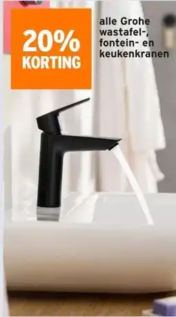 GAMMA 20% KORTING alle Grohe wastafel-, fontein- en keukenkranen aanbieding
