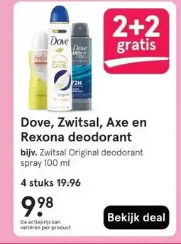 Etos Dove, Zwitsal, Axe en Rexona deodorant aanbieding