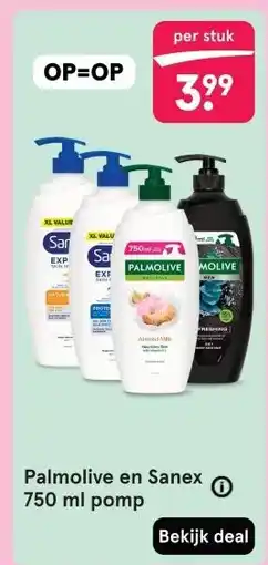 Etos Palmolive en Sanex 750 ml pomp aanbieding