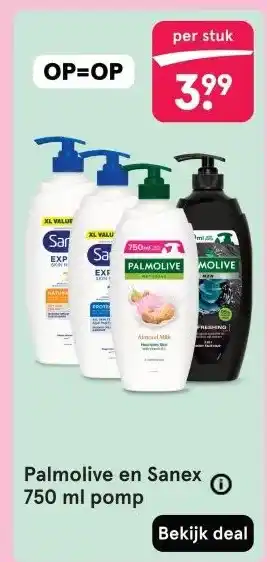 Etos Palmolive en Sanex 750 ml pomp aanbieding