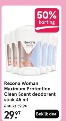 Etos Rexona Woman Maximum Protection Clean Scent deodorant stick 45 ml aanbieding