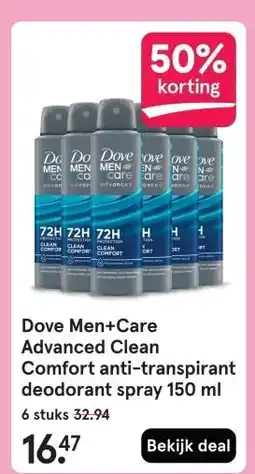 Etos Dove Men+Care Advanced Clean Comfort anti-transpirant deodorant spray 150 ml aanbieding