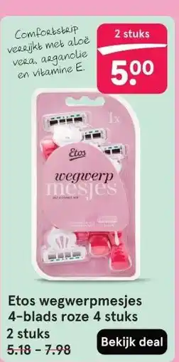Etos Etos wegwerpmesjes 4-blads roze 4 stuks aanbieding
