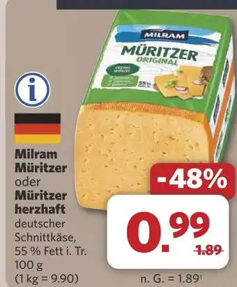 Combi Milram Müritzer oder Müritzer herzhaft aanbieding