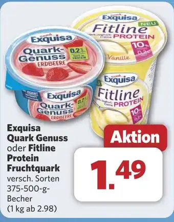 Combi Exquisa ERDBEER Quark Genuss oder Fitline Protein Fruchtquark aanbieding