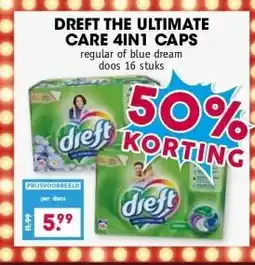 Boon`s Markt DREFT THE ULTIMATE CARE 4IN1 CAPS regular of blue dream doos 16 stuks. aanbieding