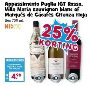 Boon`s Markt Appassimento Puglia IGT Rosso, Villa Maria sauvignon blanc of Marqués de Cácares Crianza rioja aanbieding