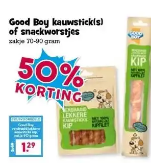Boon`s Markt Good Boy kauwstick(s) of snackworstjes aanbieding