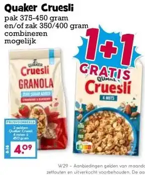 Boon`s Markt Quaker Cruesli aanbieding