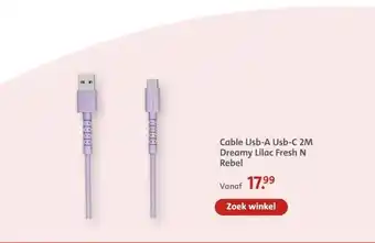 Bruna Cable Usb-A Usb-C 2M Dreamy Lilac Fresh N Rebel aanbieding